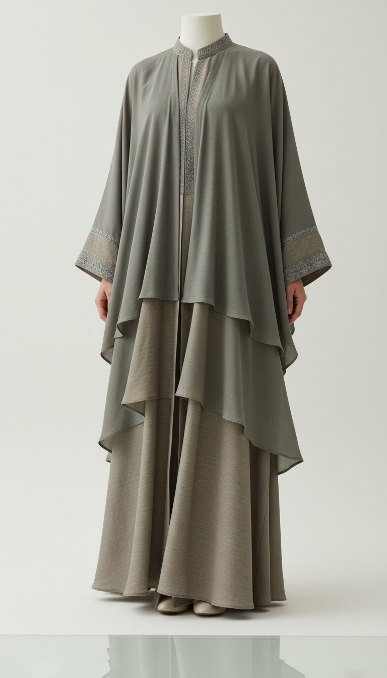 Sage Leaf Layered Abaya with Draped Silhouette