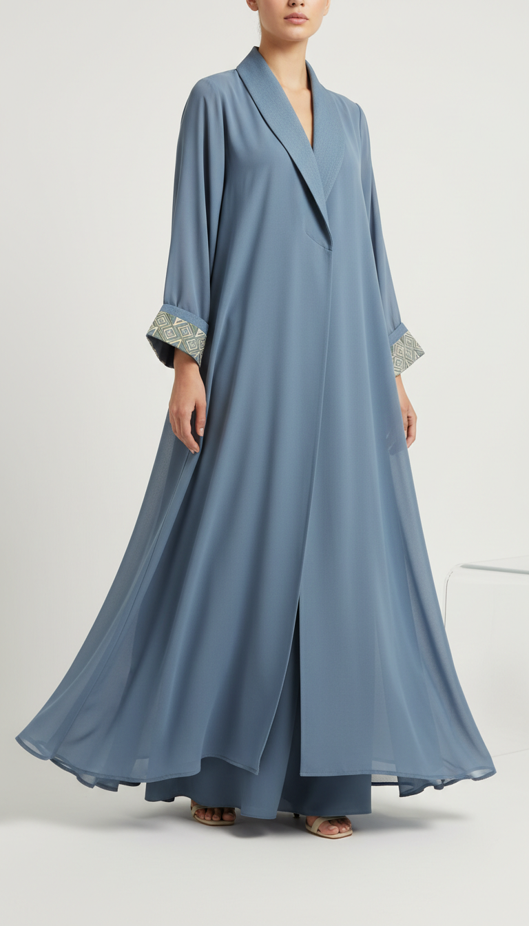 Mist Blue Chiffon Abaya with Structured Lapels