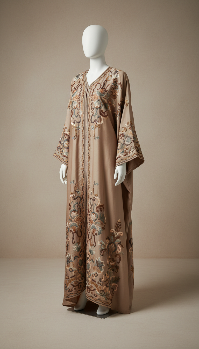 Desert mist embroidered silk abaya