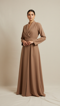 Warm Taupe Tailored Abaya with Structured Silhouette