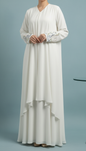 Pearl White Crepe Abaya with Embroidered Cuffs